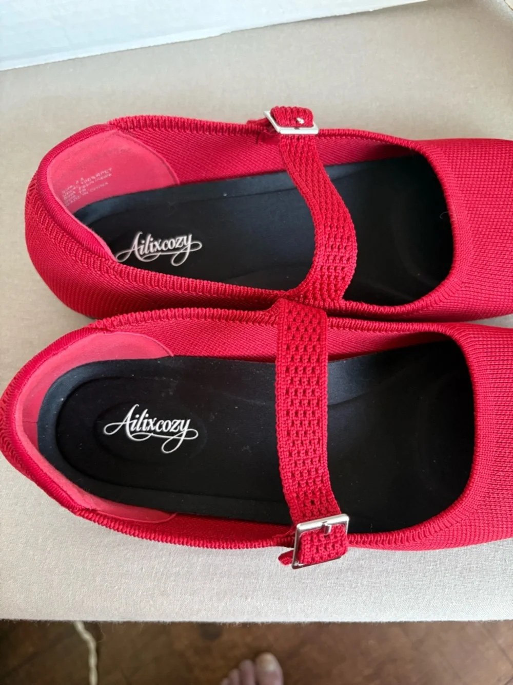 Ailicozy Women Sz 8.5 Red mesh Mary Jane Ballet Flats Comfortable Slip-On Shoe - Picture 5 of 10